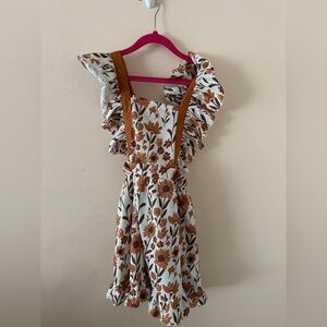 SHEIN Girls Floral Print Ruffle Trim Overall Dress Size 130 EUC